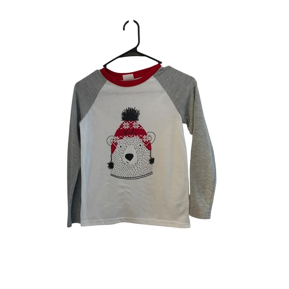 WonderShop Lil Bear Pajama Top Kids Size 8 Gray Red Long Sleeve